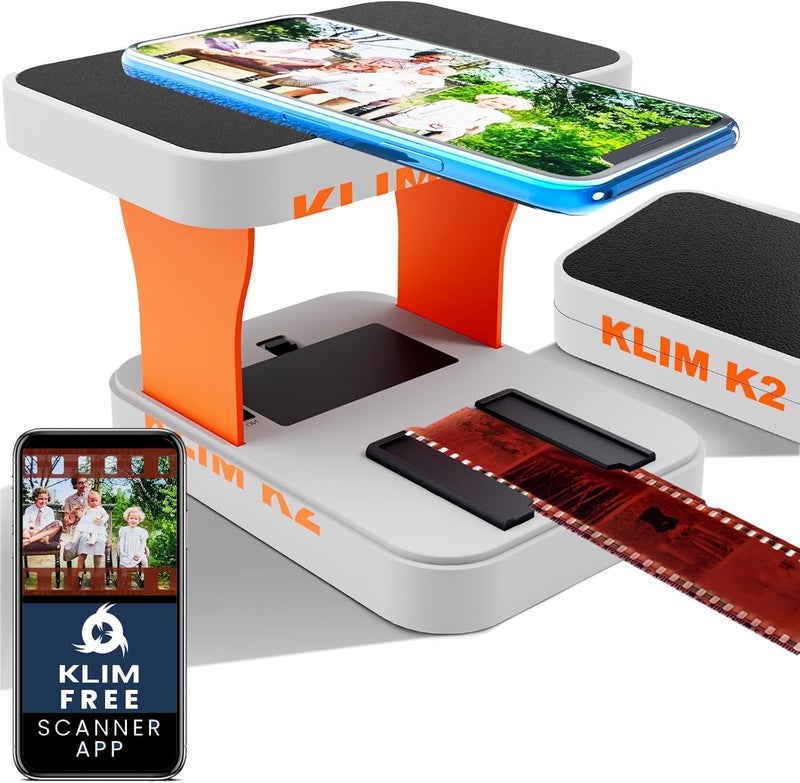 KLIM K2 Mobile Film Scanner 35mm - Free APP - Positive & Negative Converter, Slide & Photo Digitizer, 35mm Color Developing Kit Essential - Top Choice for Preserving Old Photos - Orange & Grey - Image 1